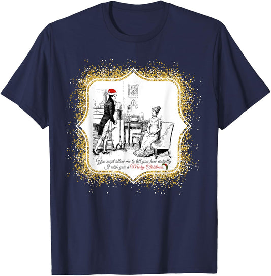 Speaks to the Heart Pride and Prejudice Jane Austen Ardently Christmas - Black, Small T-Shirt - T-Shirt | Navy