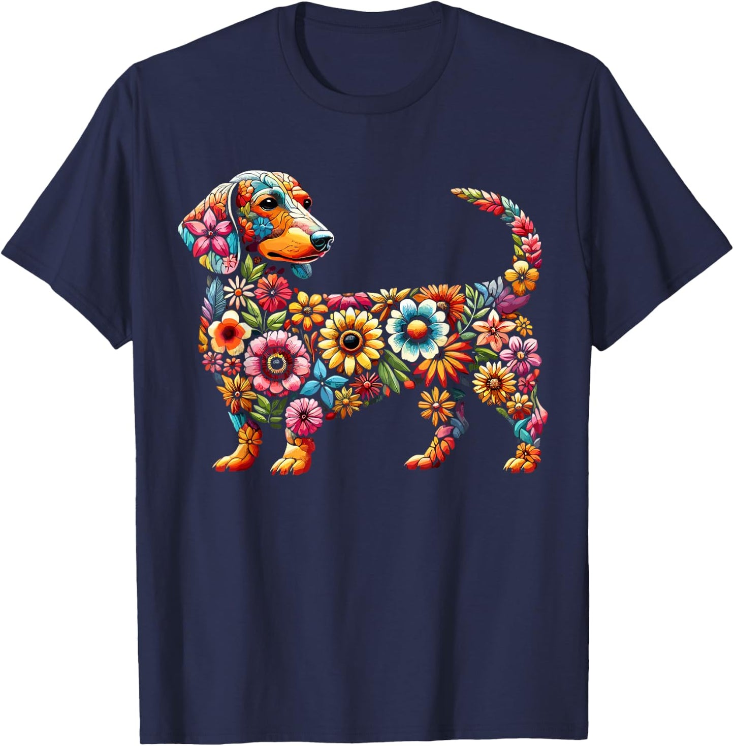 Dachshund Flower Funny Dog Women Girls Kids T-Shirt - T-Shirt | Navy