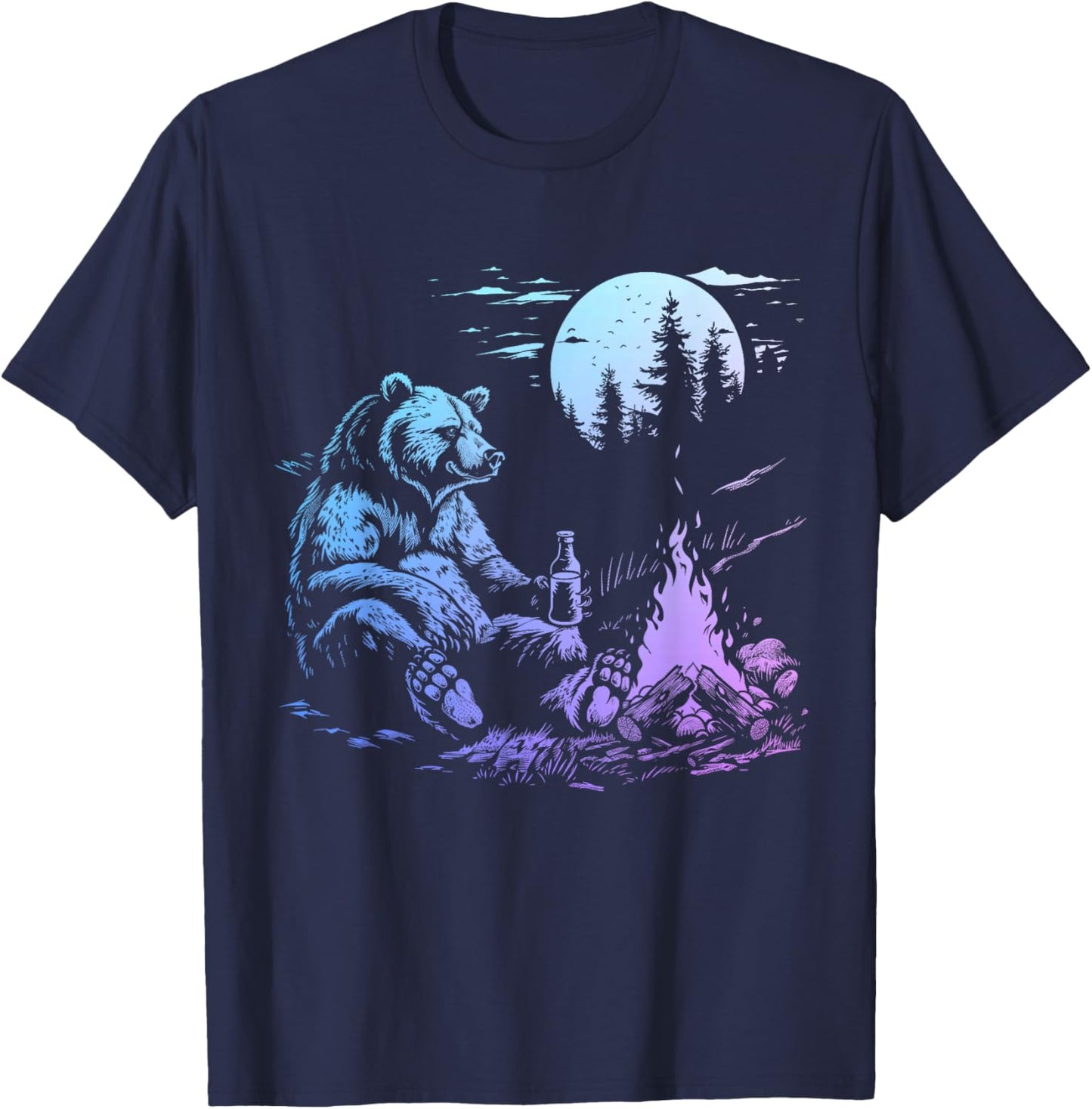 Camping Bear Drinking Beer Hiking Nature Funny Grizzly Bear T-Shirt - T-Shirt | Navy