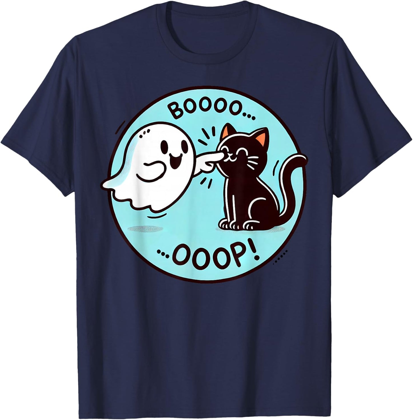 Funny Halloween Ghost Black Cat Boop Easy Lazy Costume T-Shirt - T-Shirt | Navy