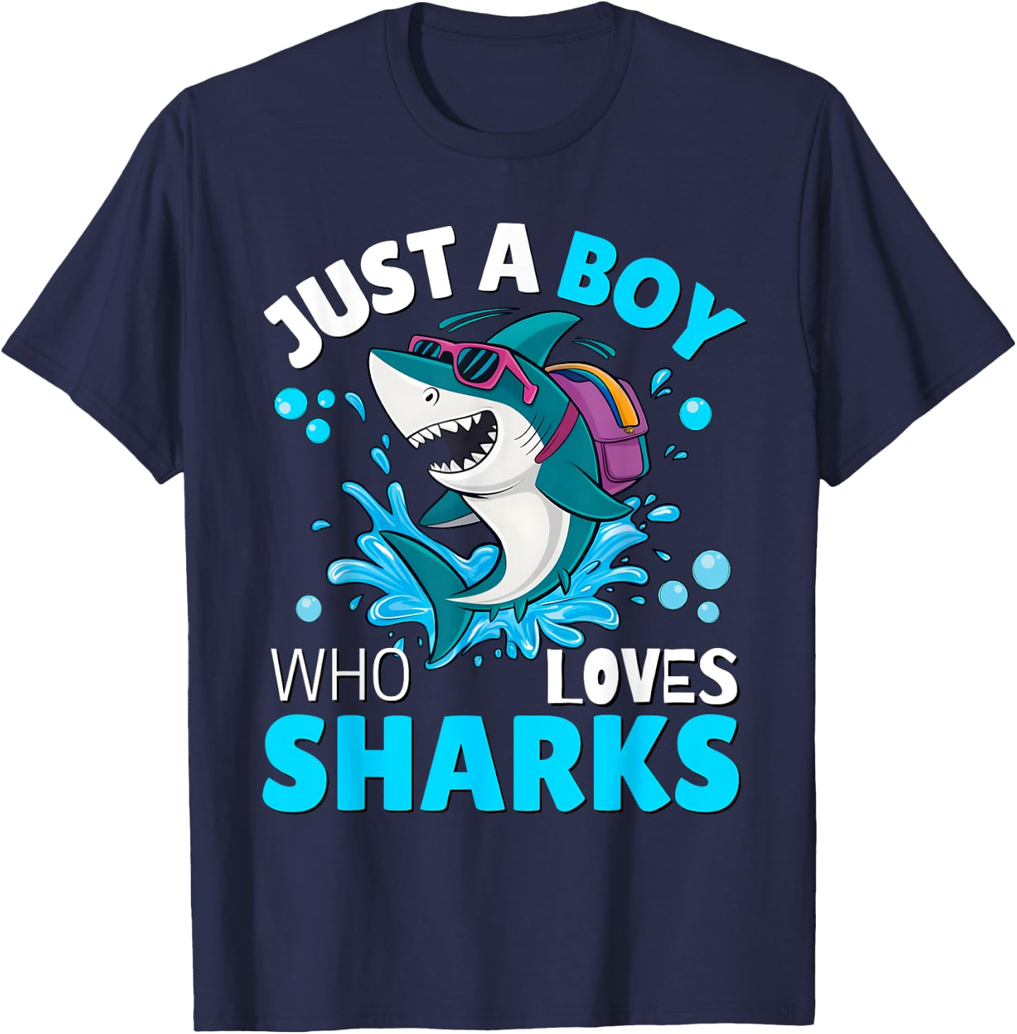 Kids Shark Lover Just A Boy Who Loves Sharks Aquarium Day T-Shirt - T-Shirt | Navy