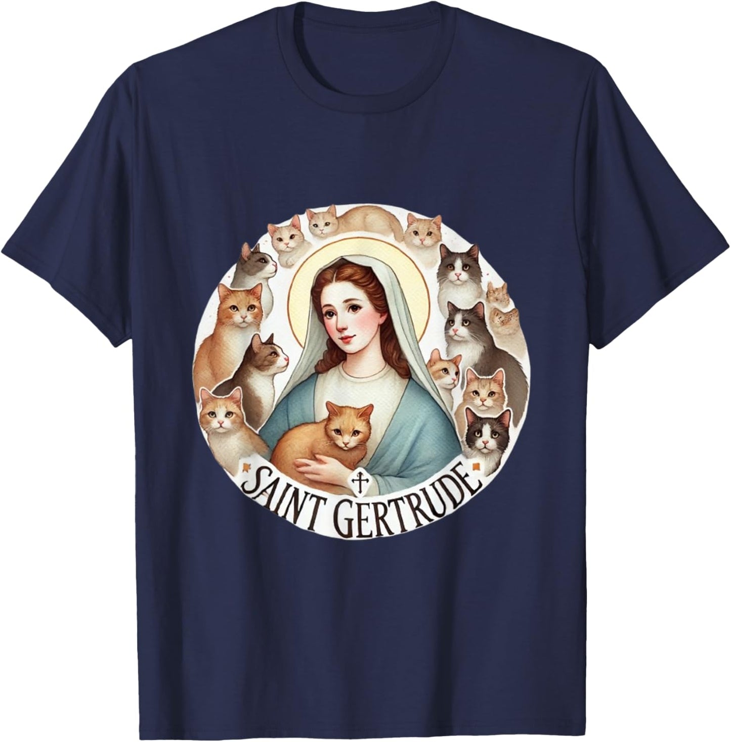 Saint Gertrude patron of cats love cats catholic saint kitty T-Shirt - T-Shirt | Navy