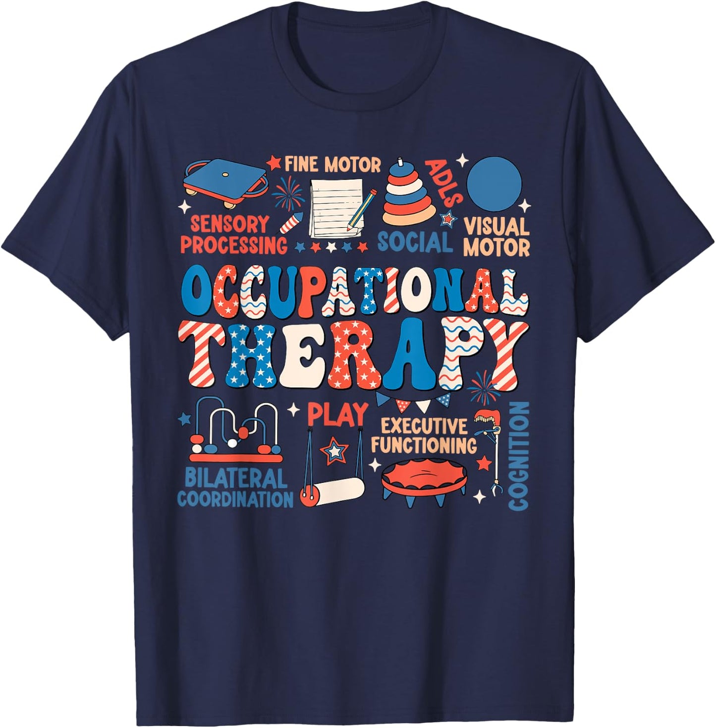 Retro Groovy Occupational Therapy OT Therapist 4th Of July Men T-Shirt - T-Shirt | Navy