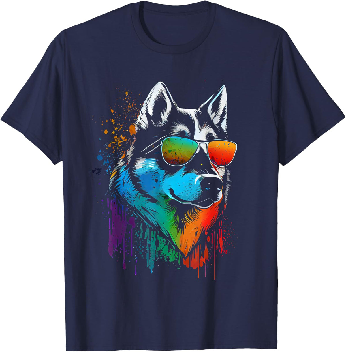 Husky walking sunglasses pet dogs owner T-Shirt - T-Shirt | Navy