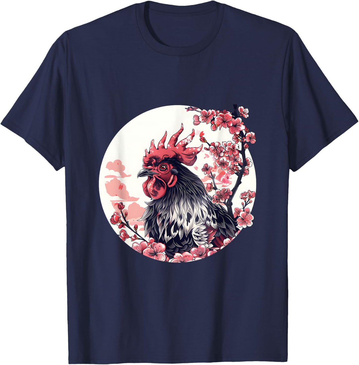 Japanese Cherry Blossom Aesthetic Chicken Farmer T-Shirt - T-Shirt | Navy