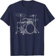 Vintage White Line Drum Set Art Retro Percussion Sketch T-Shirt - T-Shirt | Navy