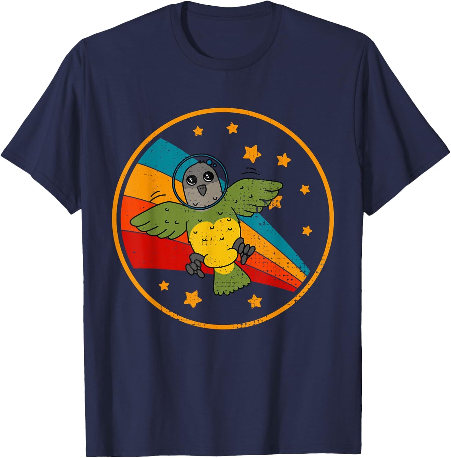 Cute Vintage Senegal Parrot Retro White Parrot In Space T-Shirt - T-Shirt | Navy
