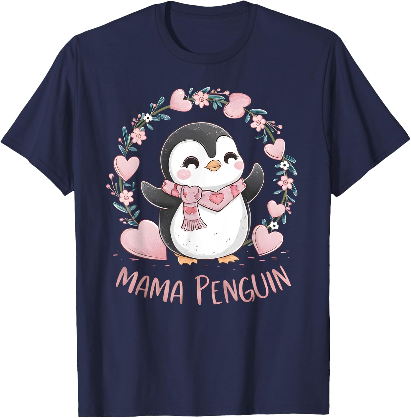 Penguin Mama Flightless Bird Lover Mother's Day Mommy Mom T-Shirt - T-Shirt | Navy