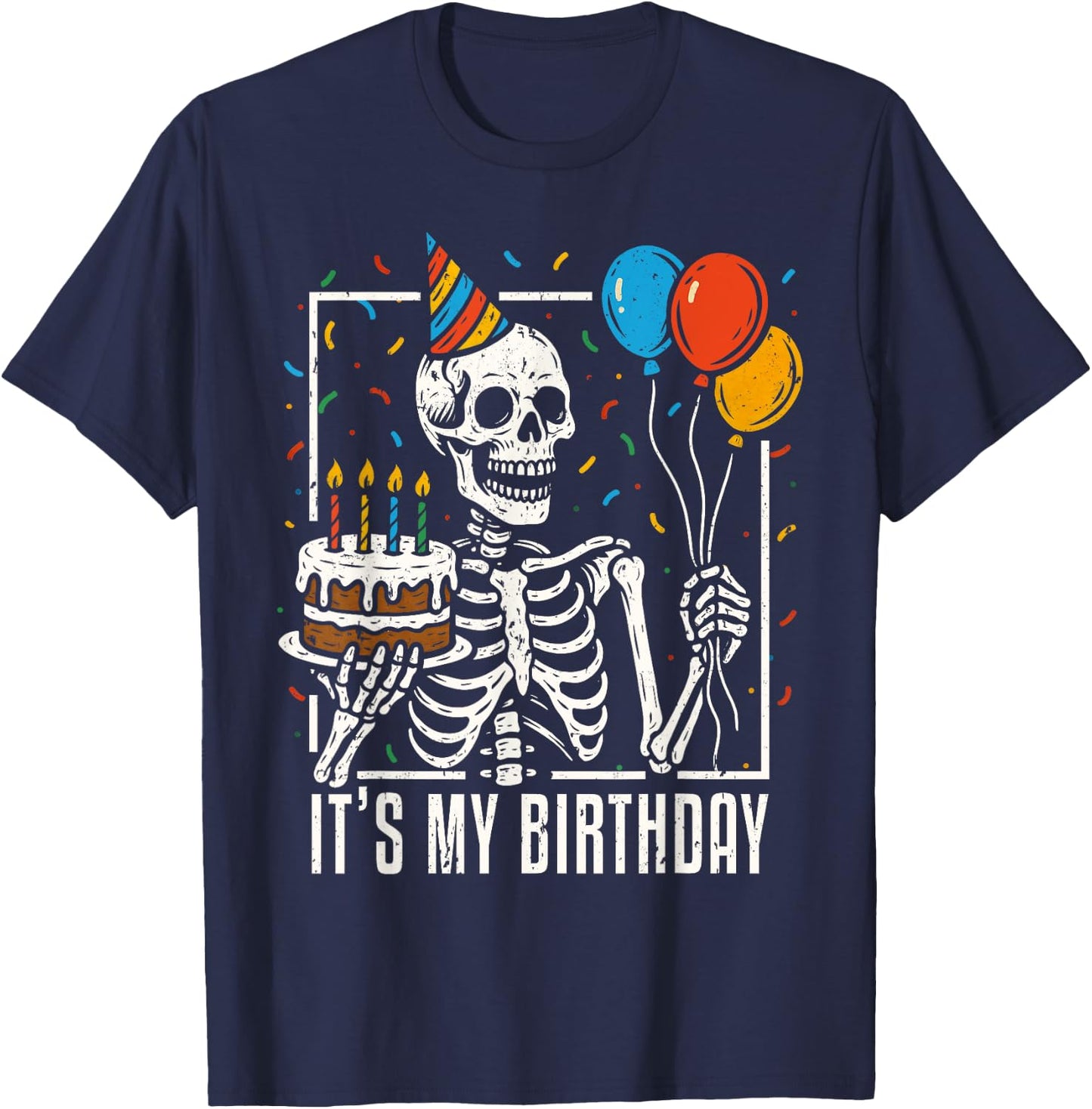 Skeleton It's My Birthday Skull Halloween Birthday Party T-Shirt - T-Shirt | Navy