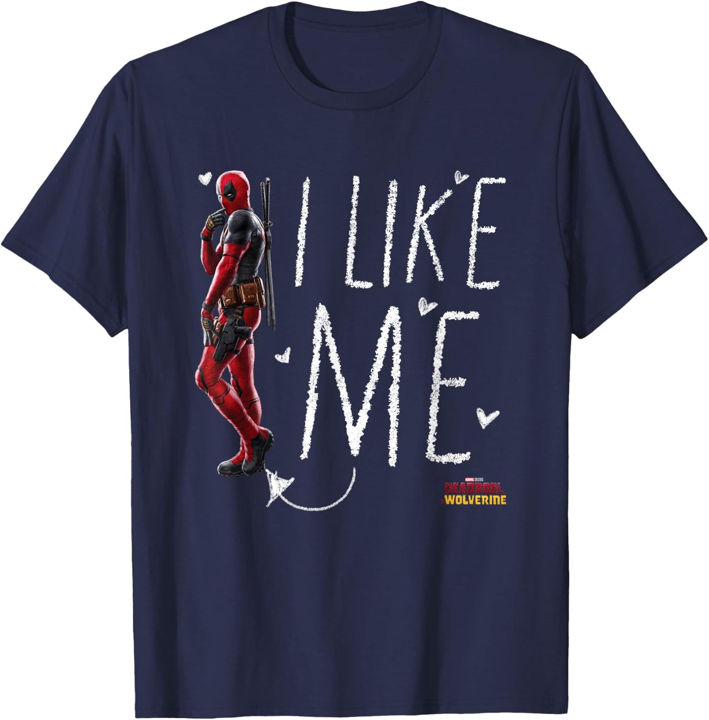 Marvel Deadpool & Wolverine I Like Me Doodle Portrait Logo T-Shirt - T-Shirt | Navy