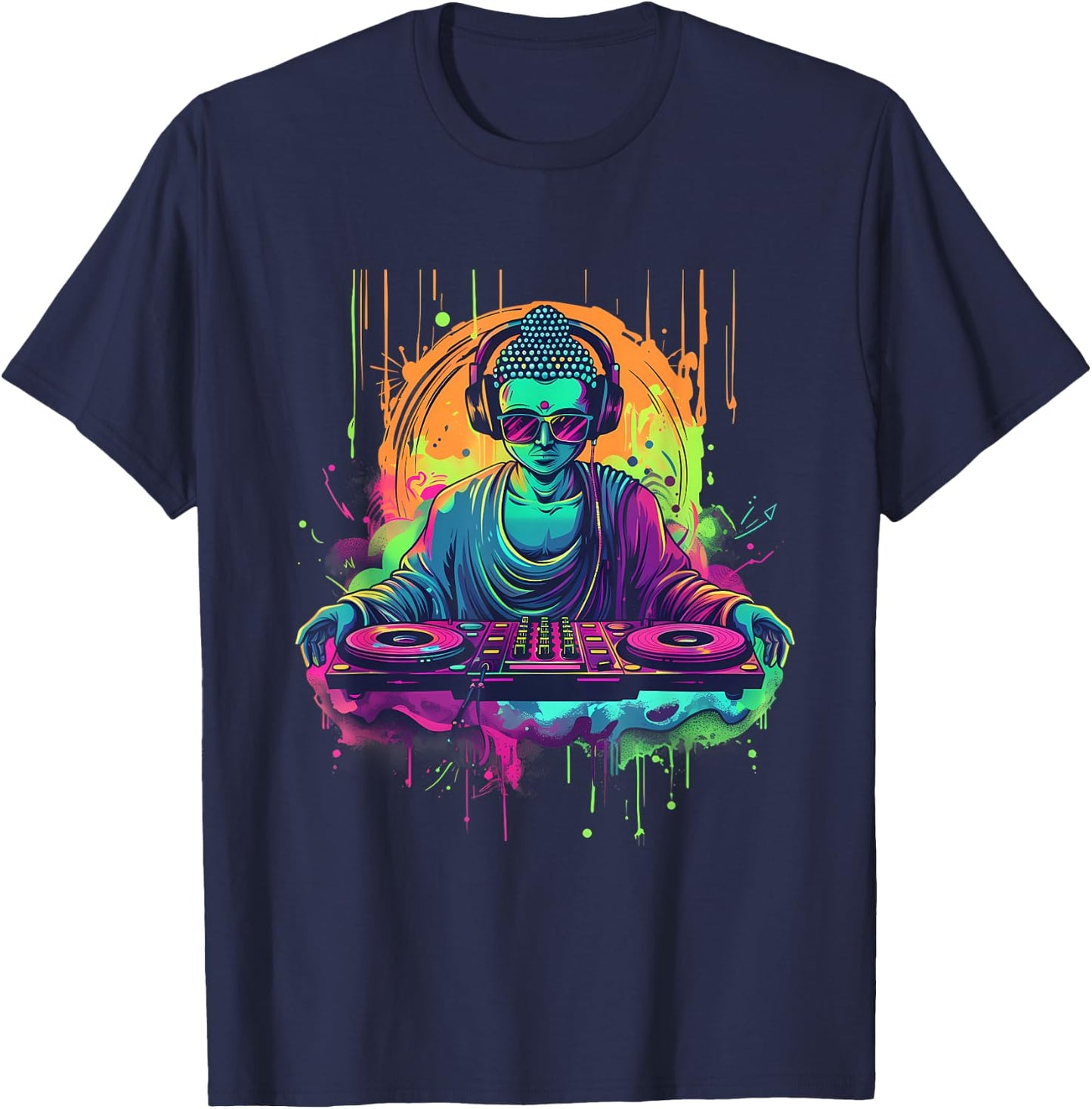 Buddha DJ House Turntable DJ Buddha Meditation Dance Club T-Shirt - T-Shirt | Navy