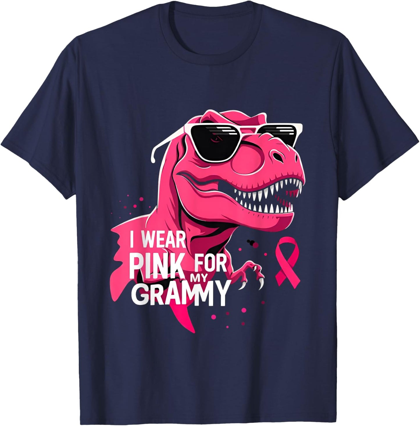 I Wear Pink For My Grammy Dinosaur Breast Cancer Awareness T-Shirt - T-Shirt | Navy