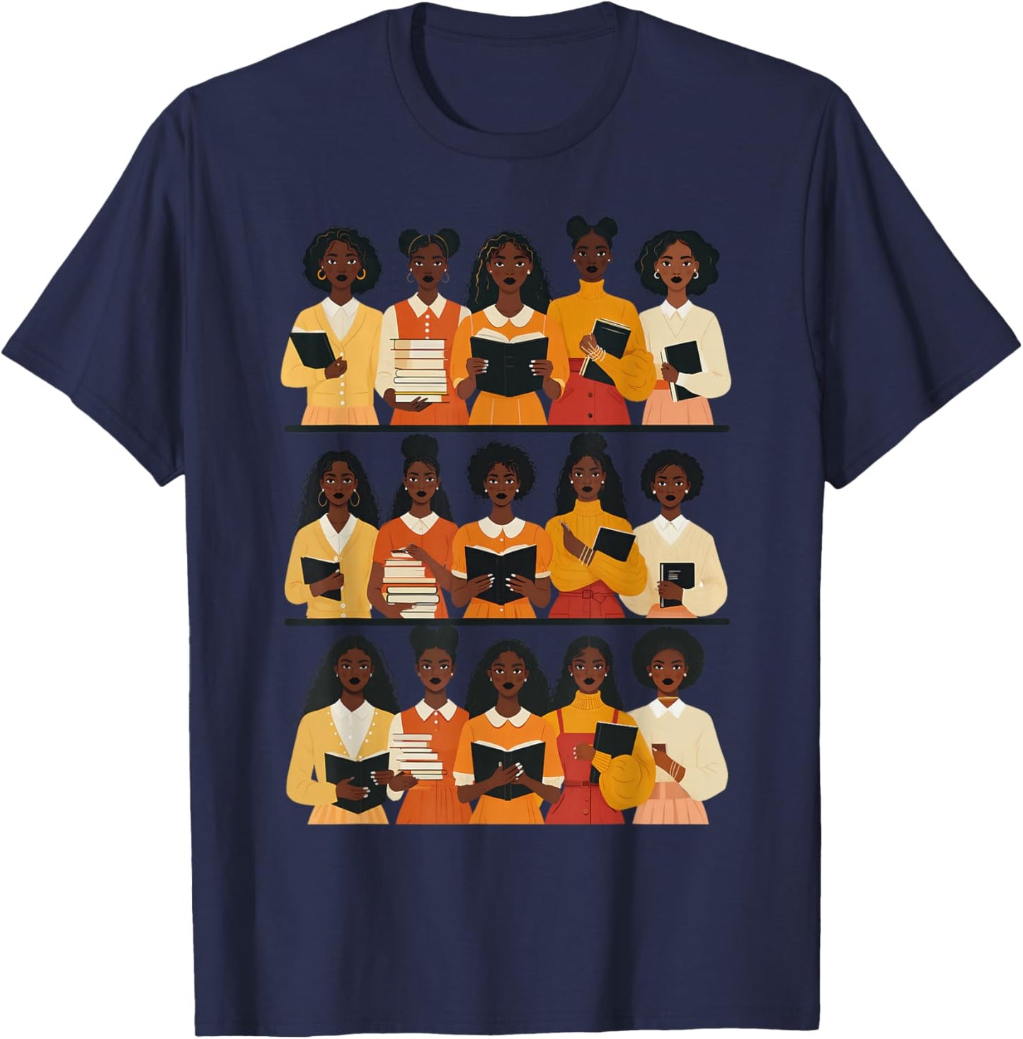 Black Educated Afro Women Girl Reading Book Future HBCU Grad T-Shirt - T-Shirt | Navy