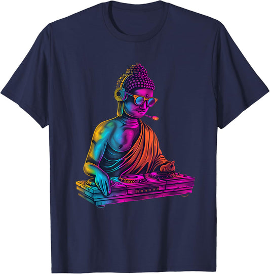 Buddha DJ Turntable DJ Buddha Techno EDM House Buddhism T-Shirt - T-Shirt | Navy