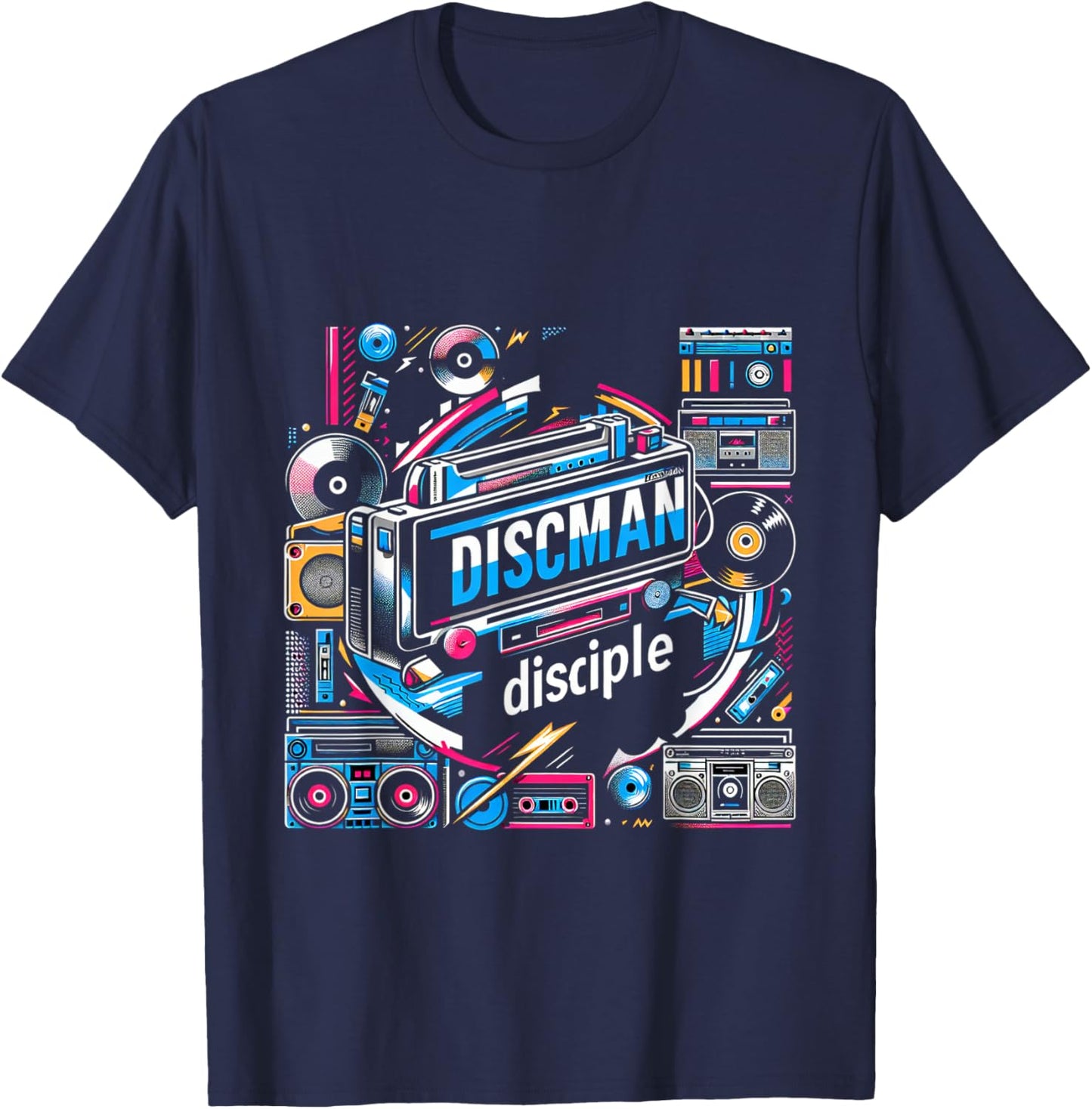Discman Disciple Portable CD Player 90s Music Fan T-Shirt - T-Shirt | Navy