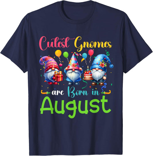 Cutest Gnomes Costume August Birthday Colorful Funny Party T-Shirt - T-Shirt | Navy
