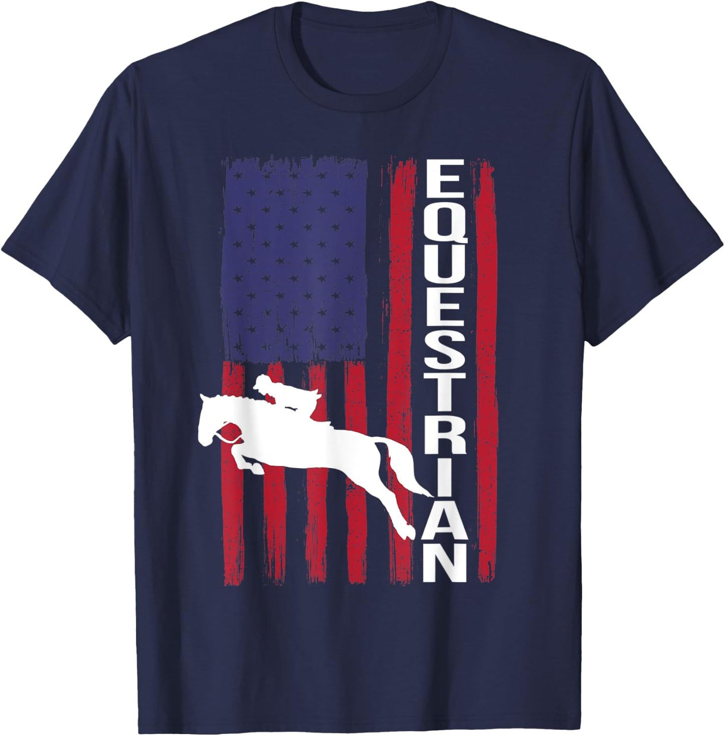 Equestrian Eventing Horse Show Jumping Sport USA Flag T-Shirt - T-Shirt | Navy