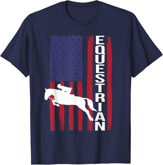 Equestrian Eventing Horse Show Jumping Sport USA Flag T-Shirt - T-Shirt | Navy