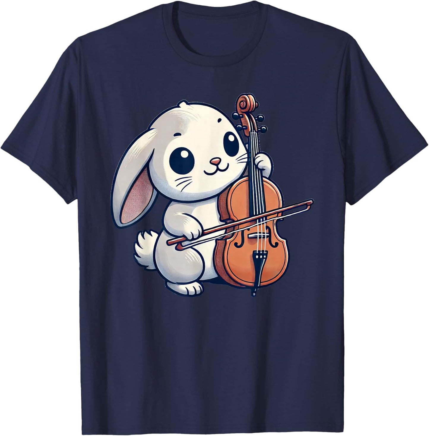 Cute Rabbit Bunny Playing Cello Rabbits Musician Music T-Shirt - T-Shirt | Navy