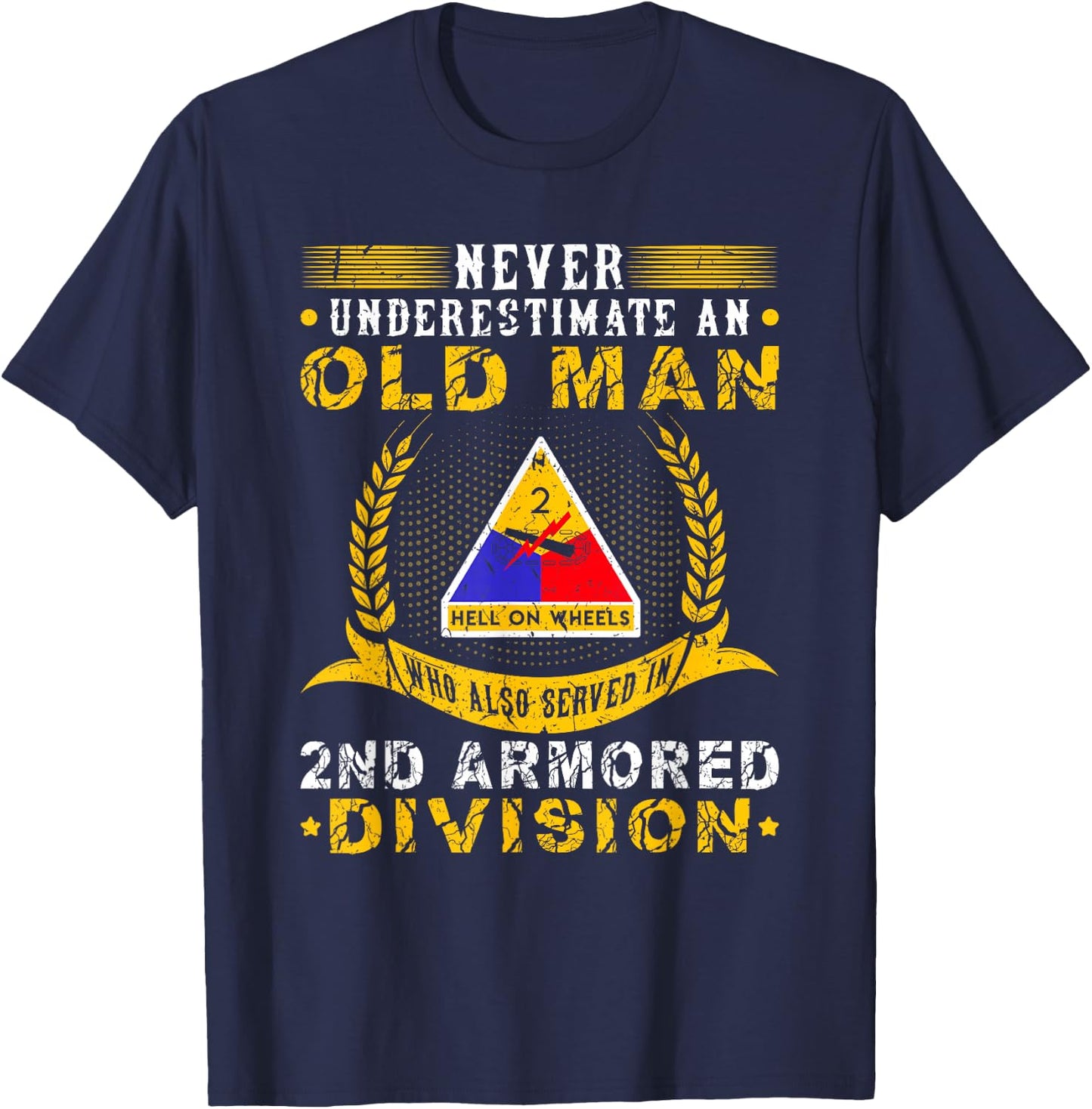 Old Man 2nd Armored Division Military Army War Veteran T-Shirt - T-Shirt | Navy
