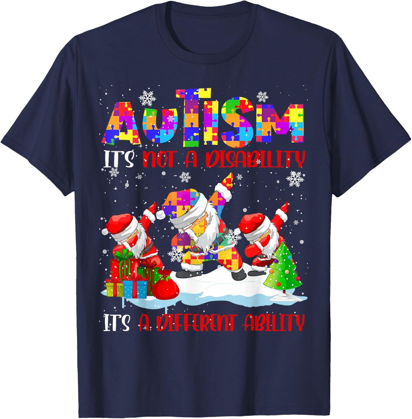 Autism It's Not A Disability Dabbing Santa Christmas Autism T-Shirt - T-Shirt | Navy