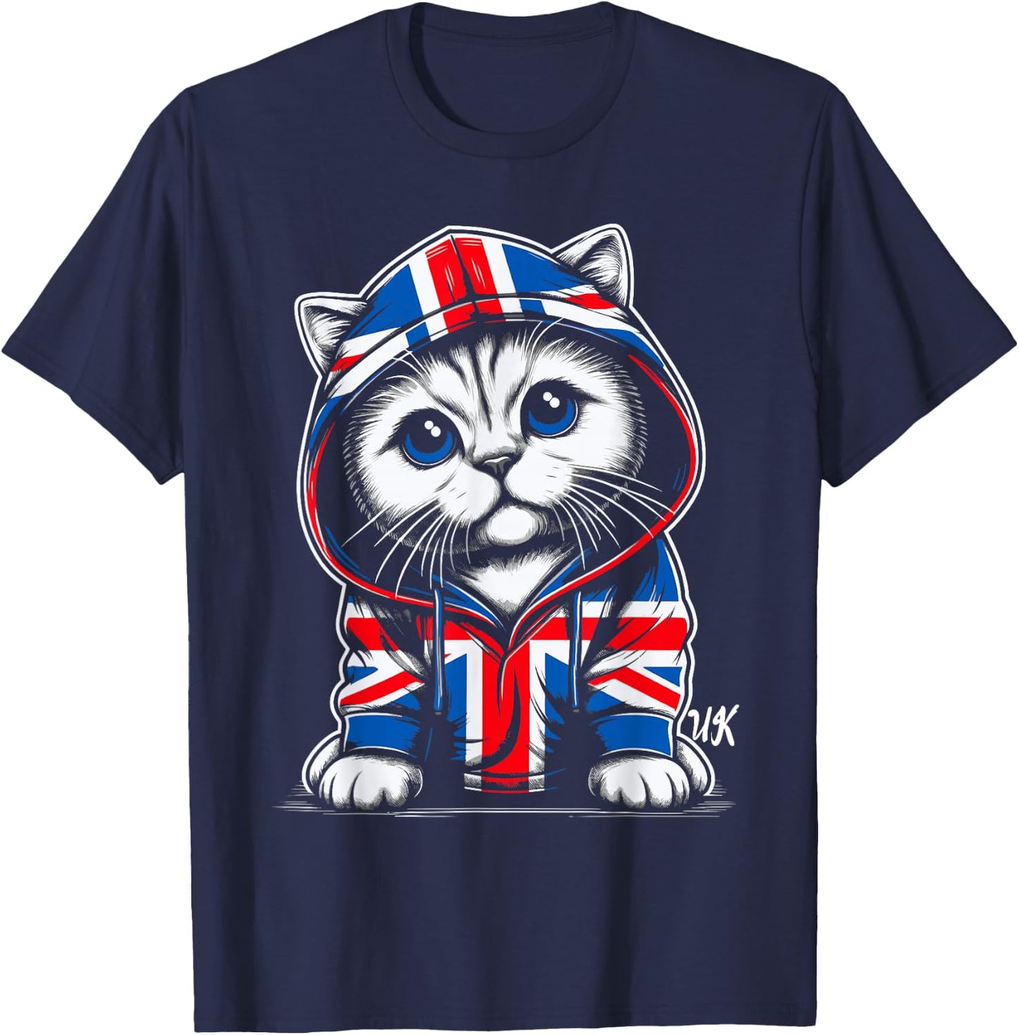 Cat UK British Flag England T-Shirt - T-Shirt | Navy