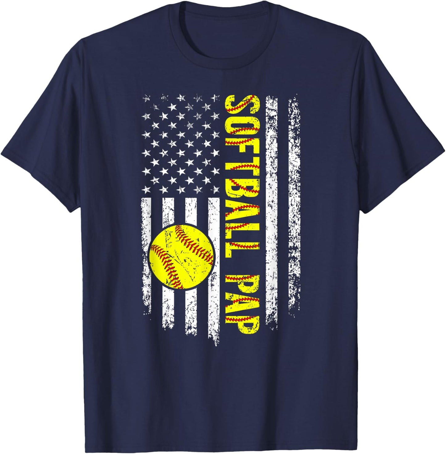Softball Pap Grandpa US Flag Pap Of A Softball Player Pap T-Shirt - T-Shirt | Navy