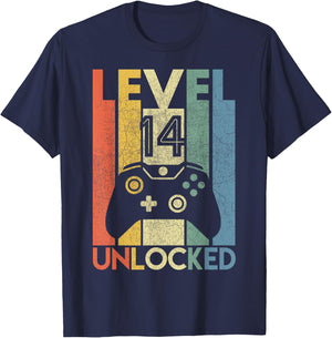 Level 14 Unlocked Shirt Funny Video Gamer 14th Birthday Gift T-Shirt - T-Shirt | Navy