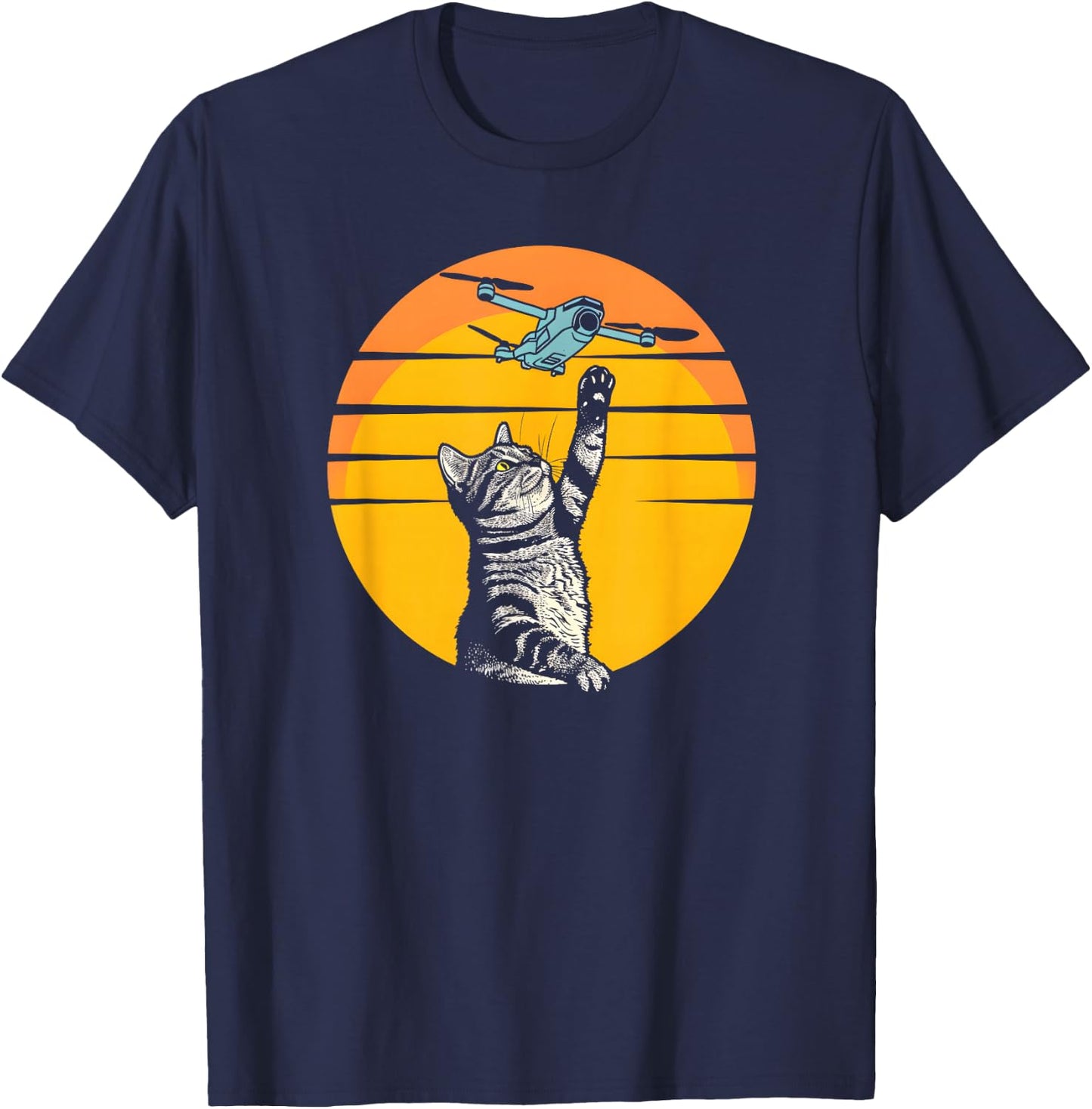 Cat Chasing Drone / Drone Catcher / Animal Fun / Funny Cat T-Shirt - T-Shirt | Navy