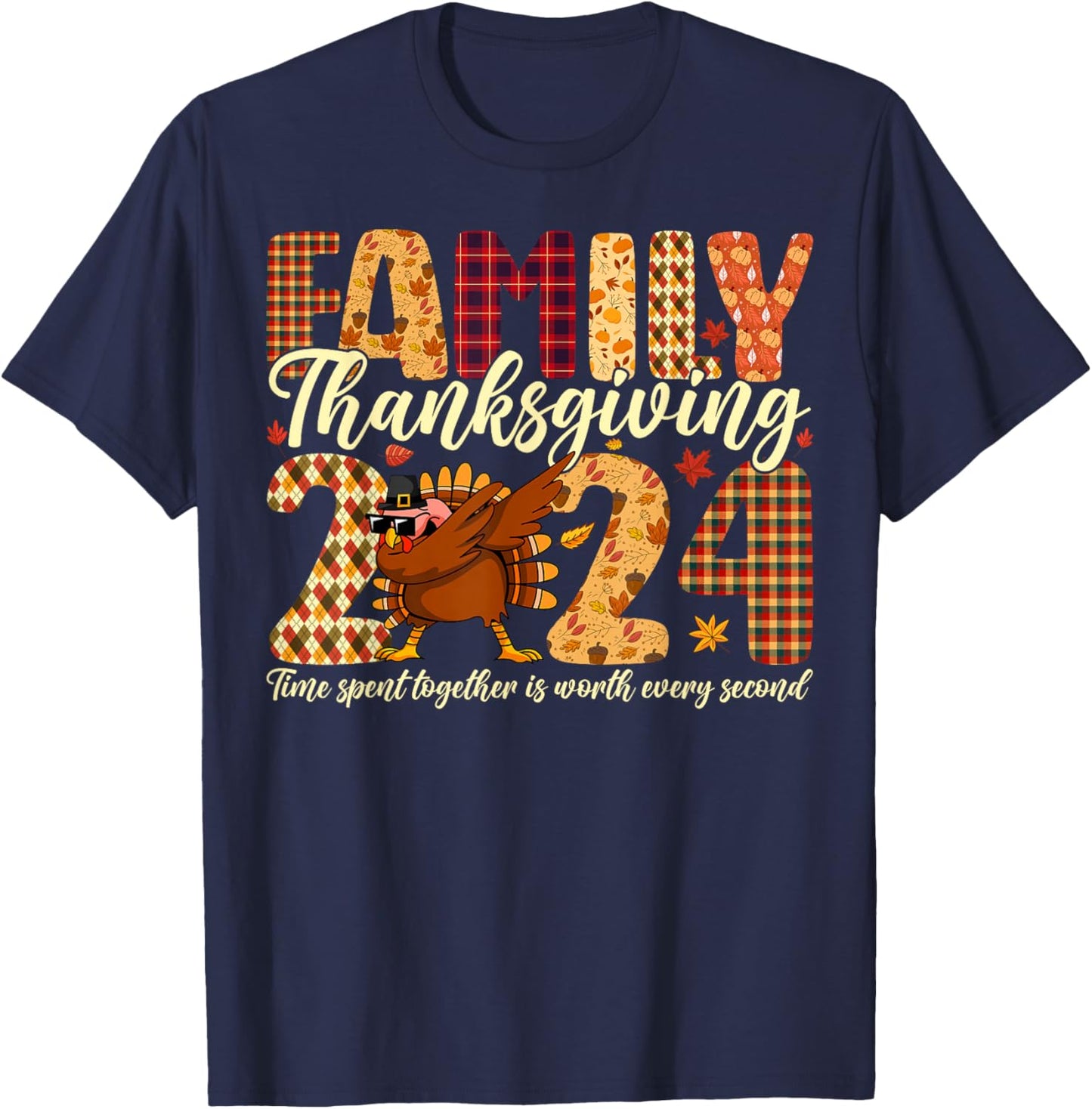 Family Thanksgiving 2024 Crew Dabbing Turkey Group Matching T-Shirt - T-Shirt | Navy