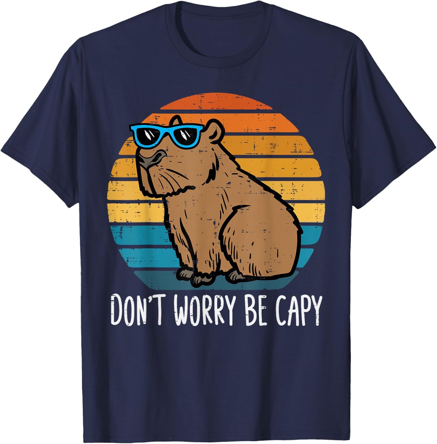 Dont Worry Be Capy Capybara Retro Men Boys Kids Youth Women T-Shirt - T-Shirt | Navy