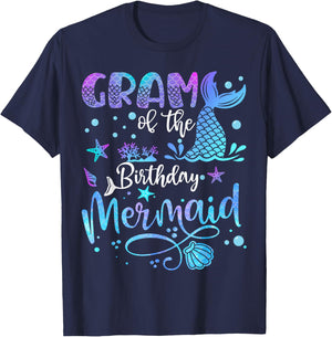 Gram Of The Birthday Mermaid Bday Party Mermaid T-Shirt - T-Shirt | Navy