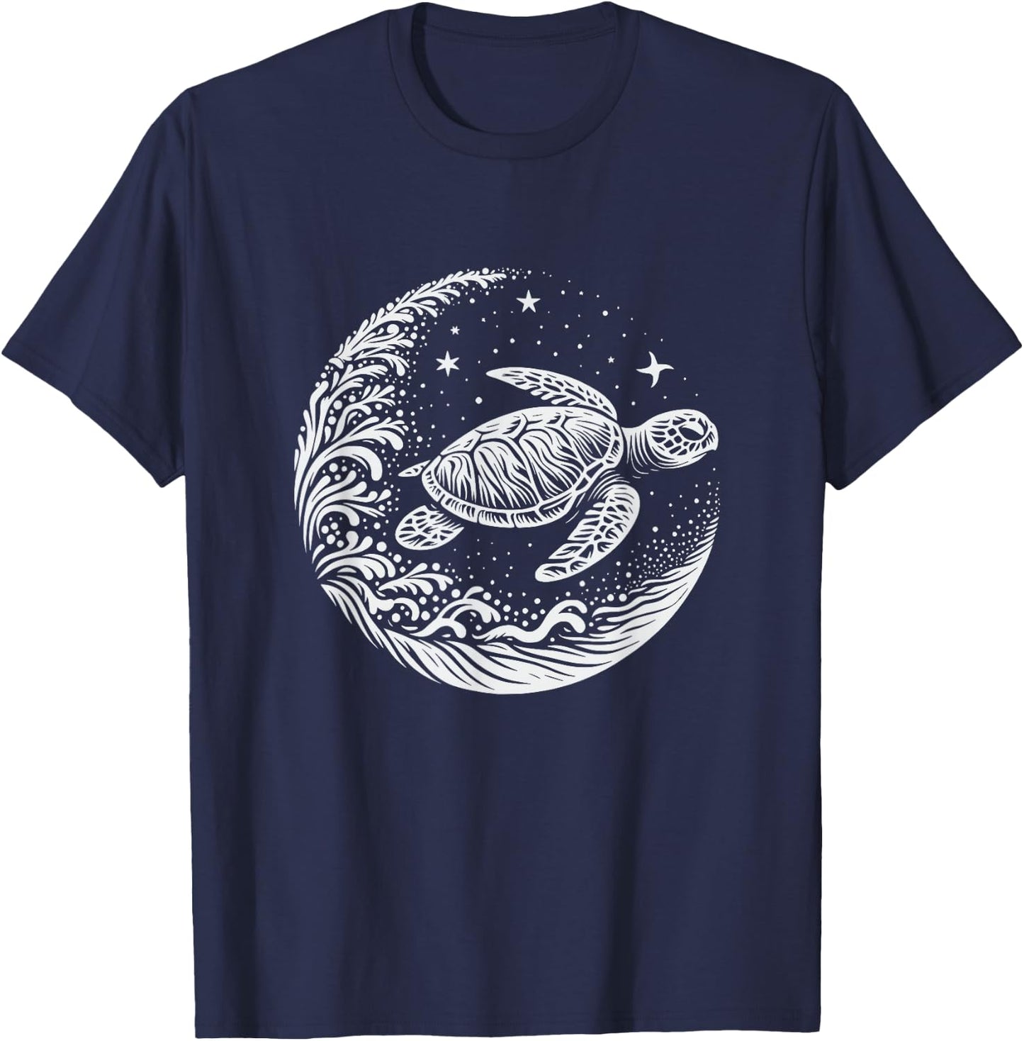 Sea Turtle Moon Graphic Design T-Shirt - T-Shirt | Navy
