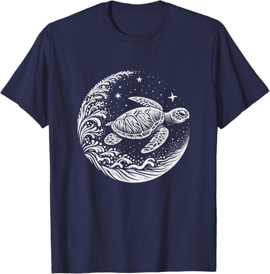 Sea Turtle Moon Graphic Design T-Shirt - T-Shirt | Navy