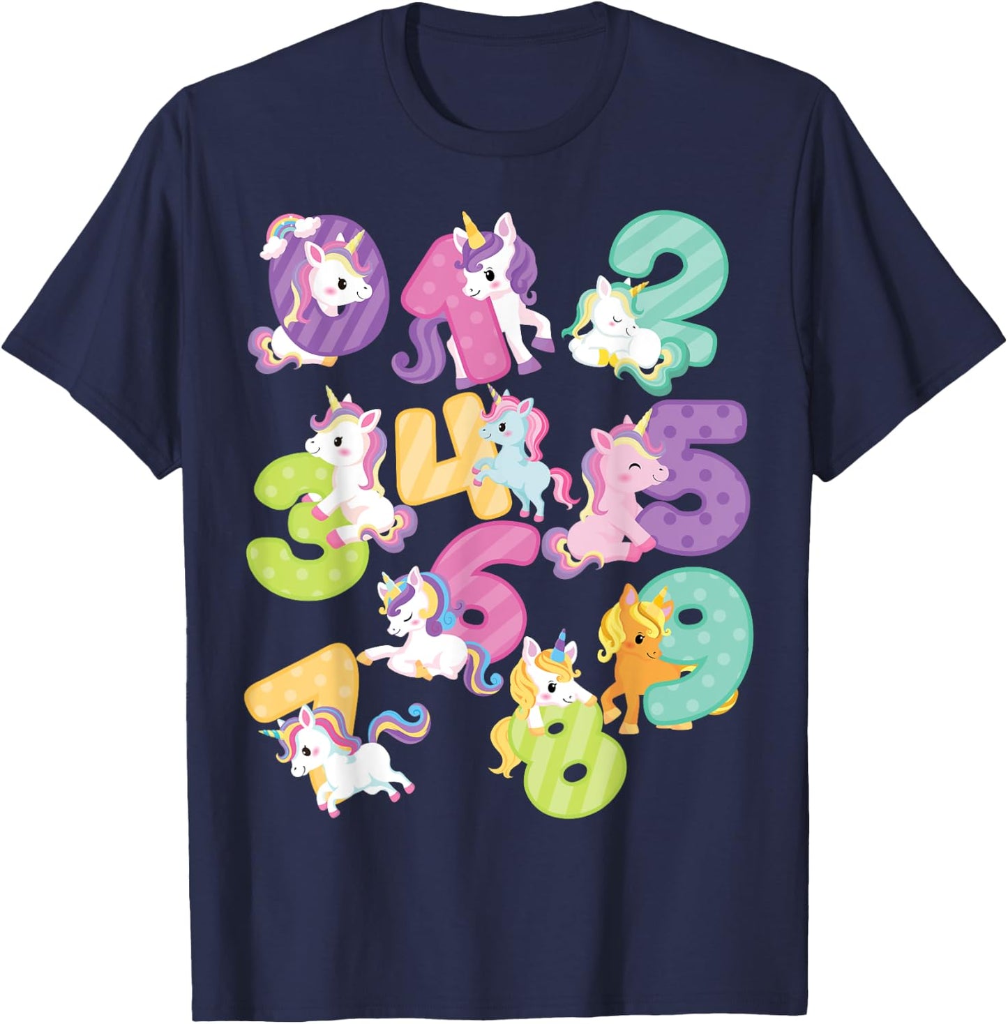 Cute happy unicorn Numbers Math day back to school kids gift T-Shirt - T-Shirt | Navy