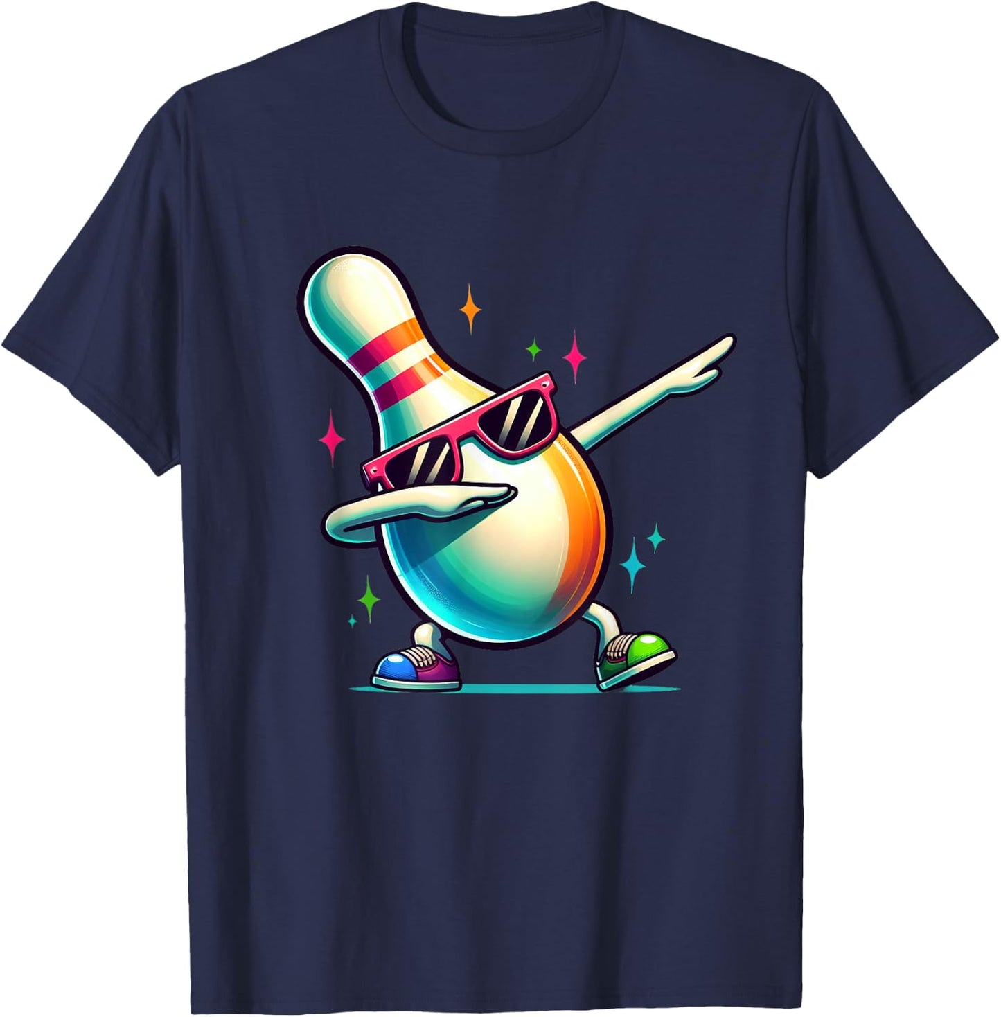 Bowling Pin Dabbing Sunglasses Bowler Player Kids Boys Men T-Shirt - T-Shirt | Navy