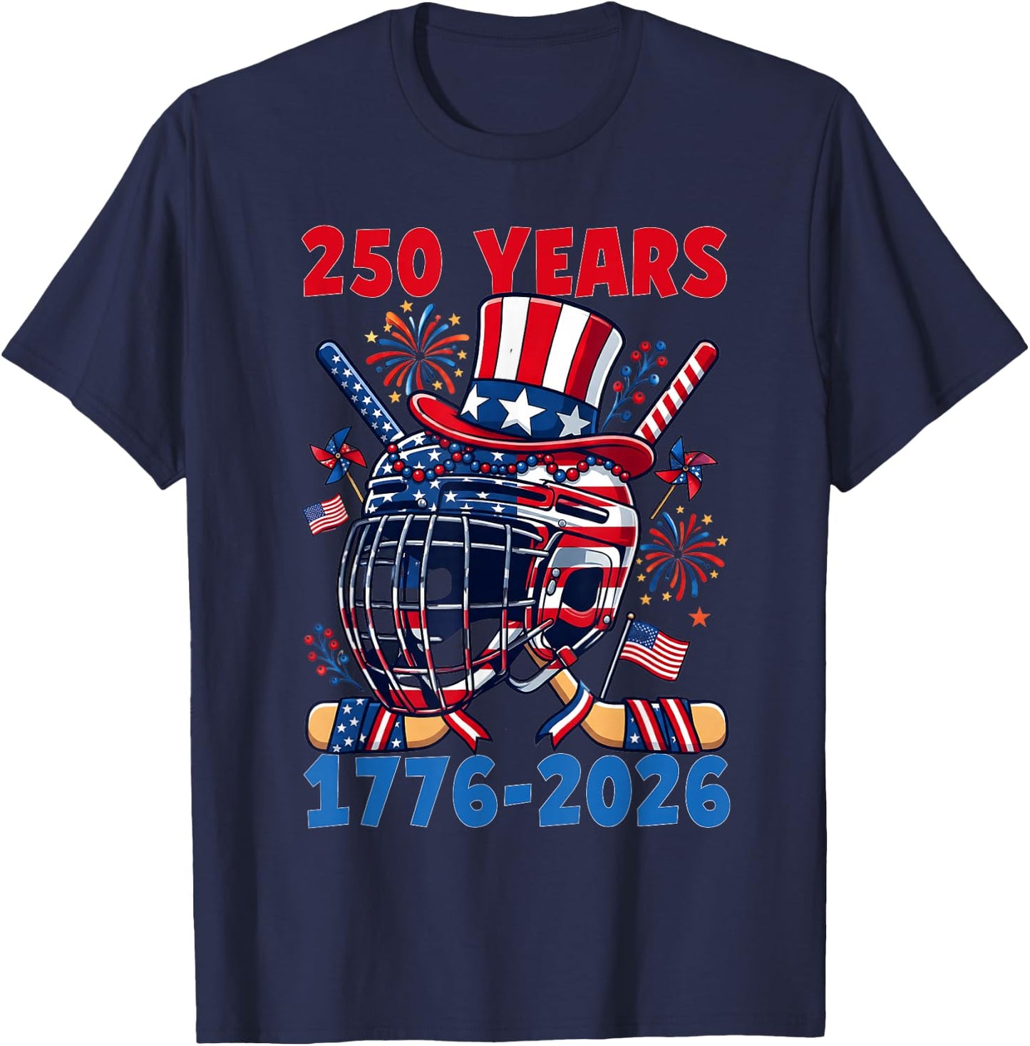 250 Years 1776 2026 250th Anniversary Ice Hockey 4th of July T-Shirt - T-Shirt | Navy