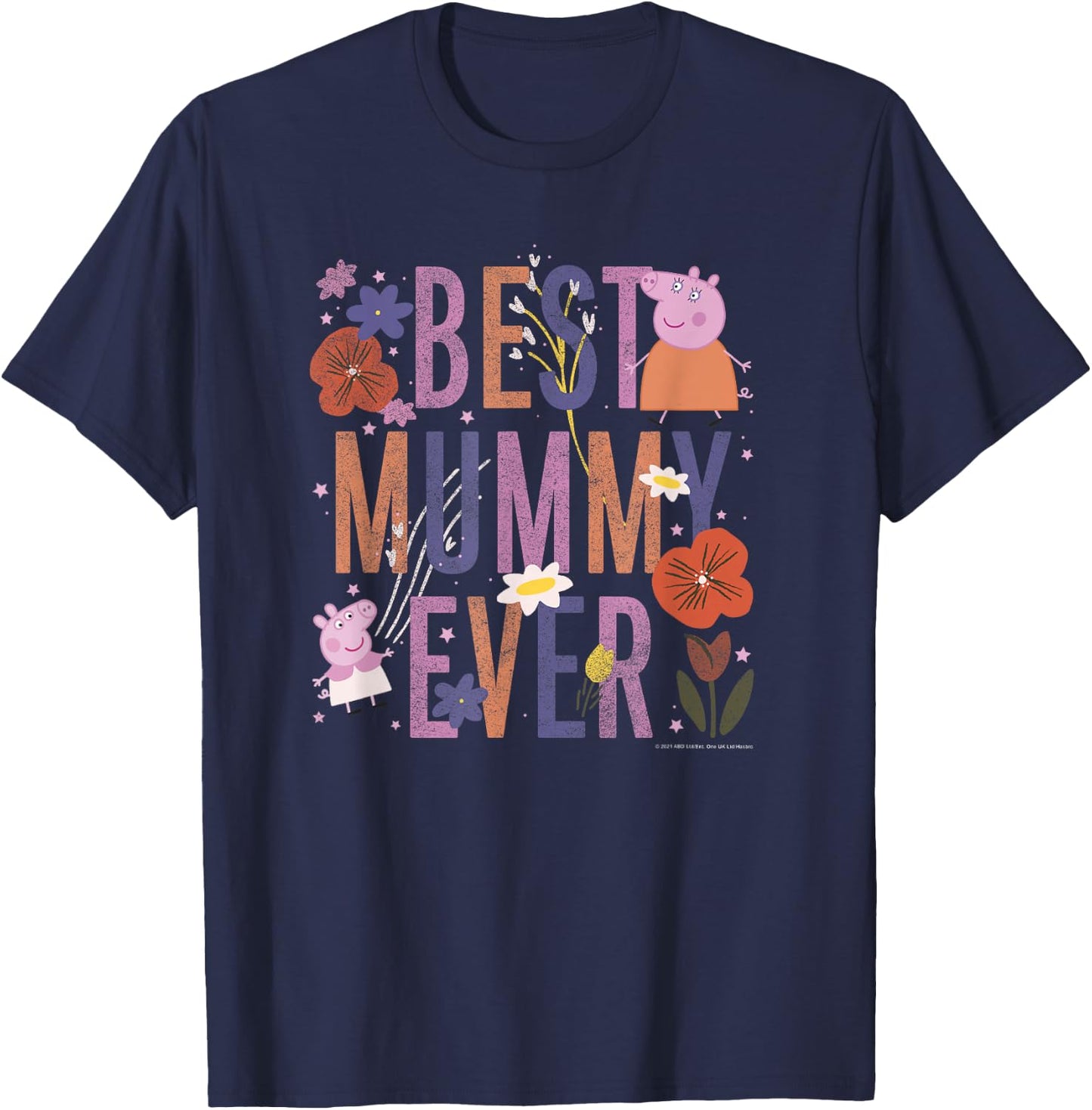 Peppa Pig Mother's Day Best Mummy Ever Vintage Floral T-Shirt - T-Shirt | Navy