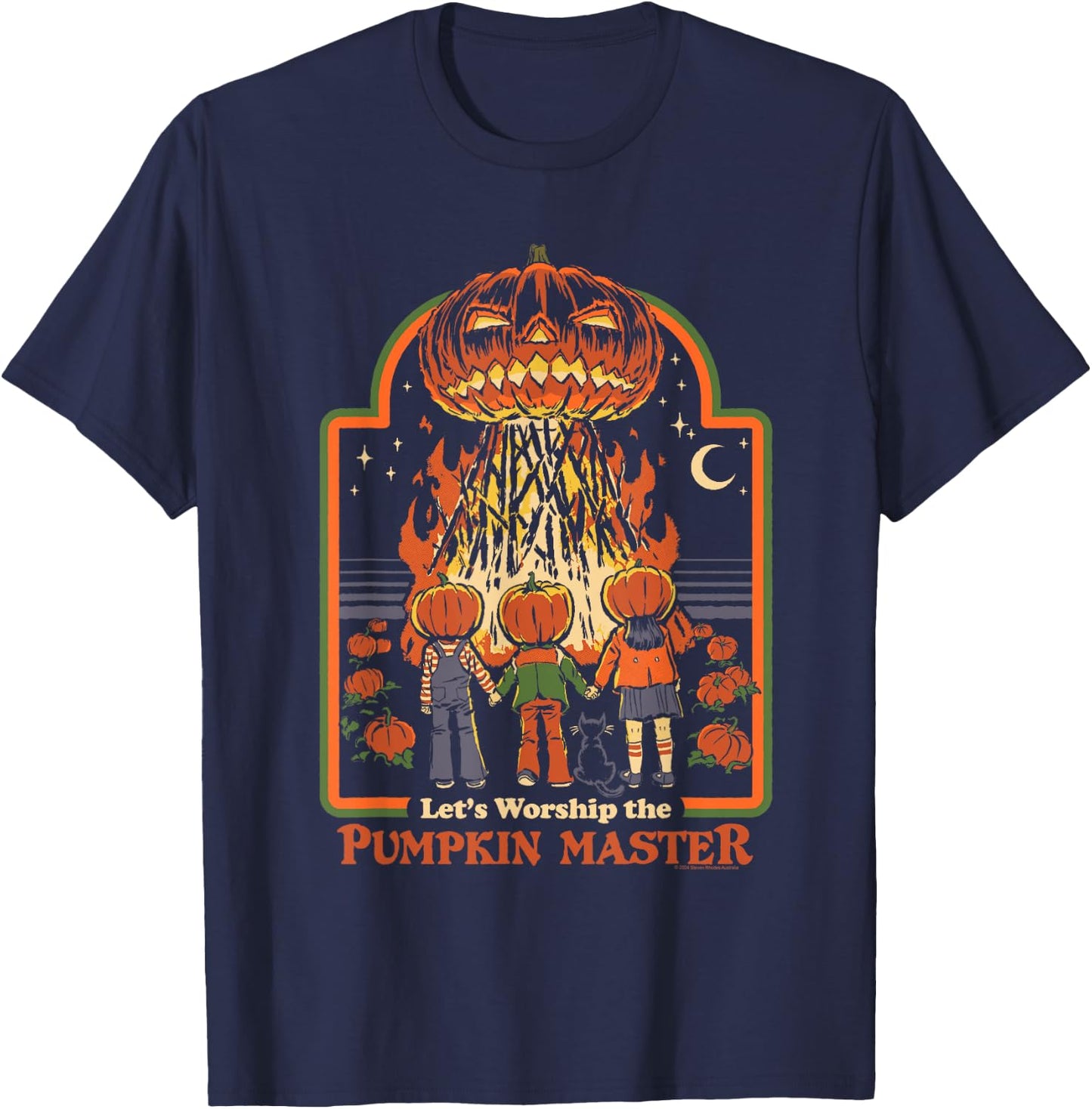 Steven Rhodes Let's Worship The Pumpkin Master Dark Humor T-Shirt - T-Shirt | Navy