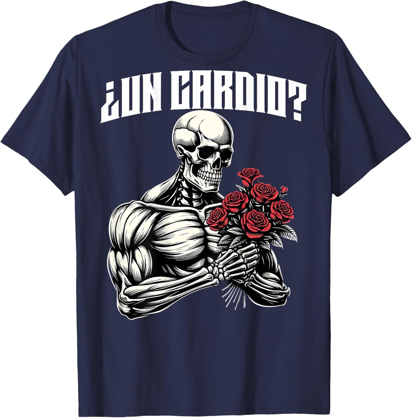 Un cardio? Espalda. Calaca con flores rosas, calacas gym T-Shirt - T-Shirt | Navy