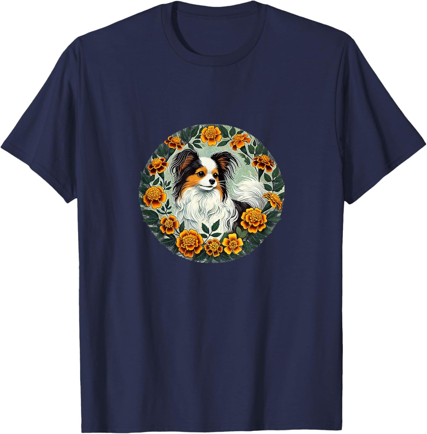 Papillon dog Breed Illustration T-Shirt - T-Shirt | Navy