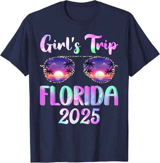 Girl's Trip Florida 2025 Summer Beach Weekend Vacation T-Shirt - T-Shirt | Navy