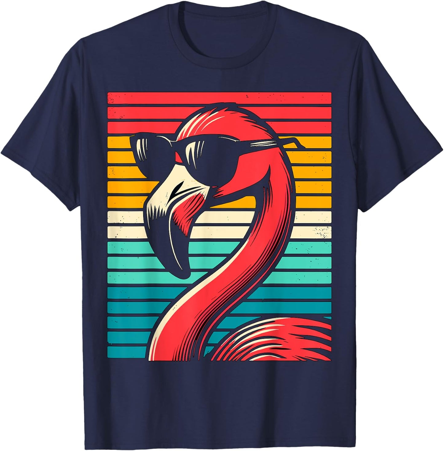 cool Flamingo with Sunglasses 70s 80s 90s Party Retro T-Shirt - T-Shirt | Navy