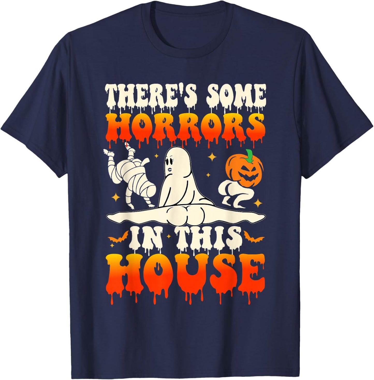 There's Some Horrors In This House Funny Ghost Halloween T-Shirt - T-Shirt | Navy