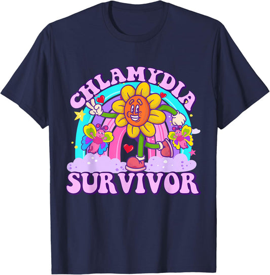 Chlamydia Survivor Funny Sarcastic Ironic Y2K Inappropriate T-Shirt - T-Shirt | Navy