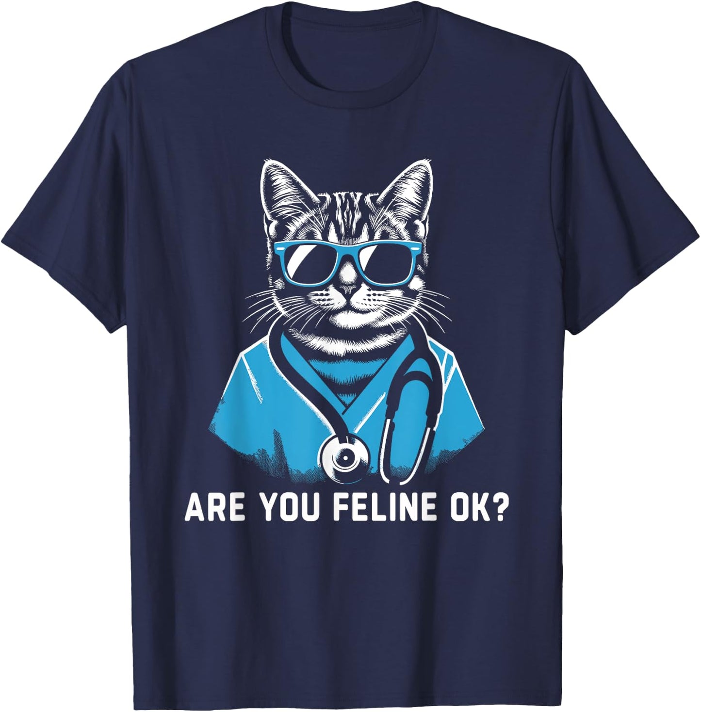 Retro Cat Nurse Gifts Nurse Week Gifts Men Women Funny Nurse T-Shirt - T-Shirt | Navy