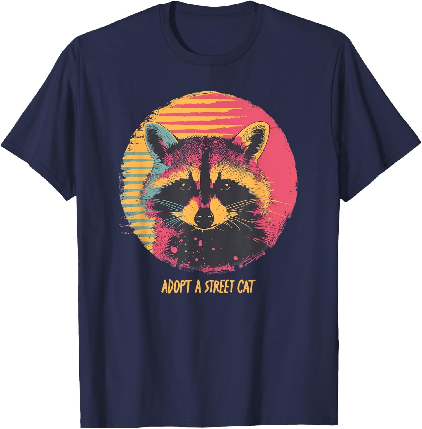 Adopt a Street Cat Raccoon Vintage Trash Panda Funny Graphic T-Shirt - T-Shirt | Navy