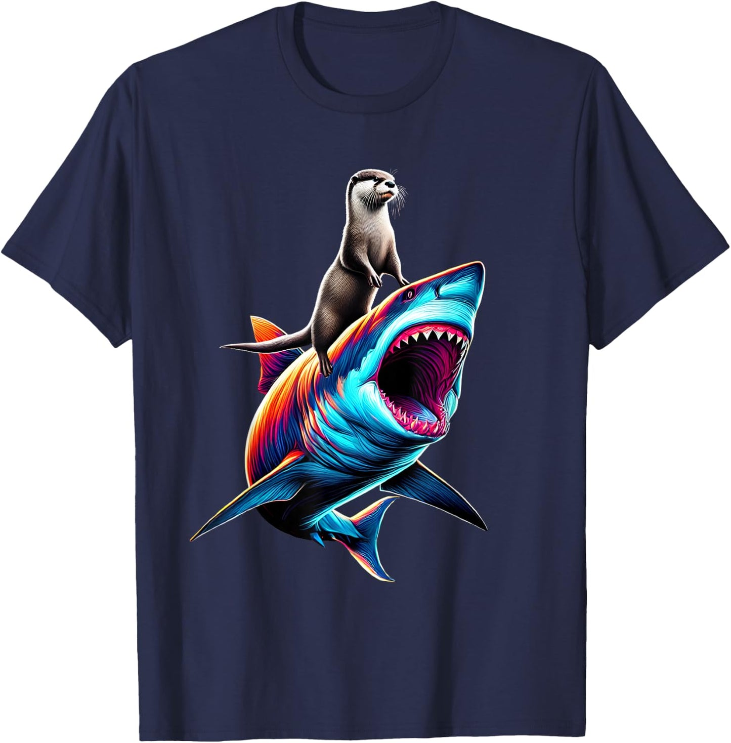 Funny Otter Riding Shark Otter Lover T-Shirt - T-Shirt | Navy