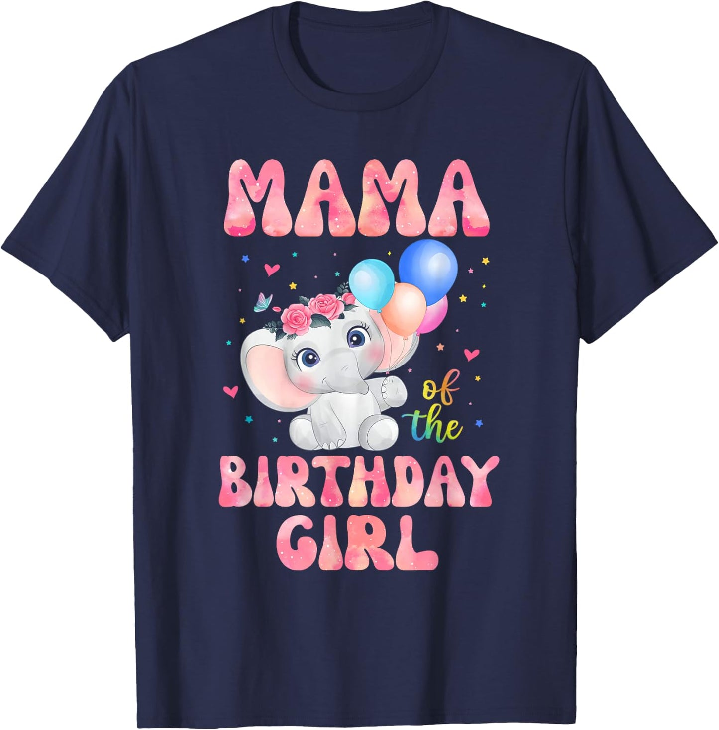 Mama of The Birthday Girl Shirt Elephant Mommy Mom 1st T-Shirt - T-Shirt | Navy
