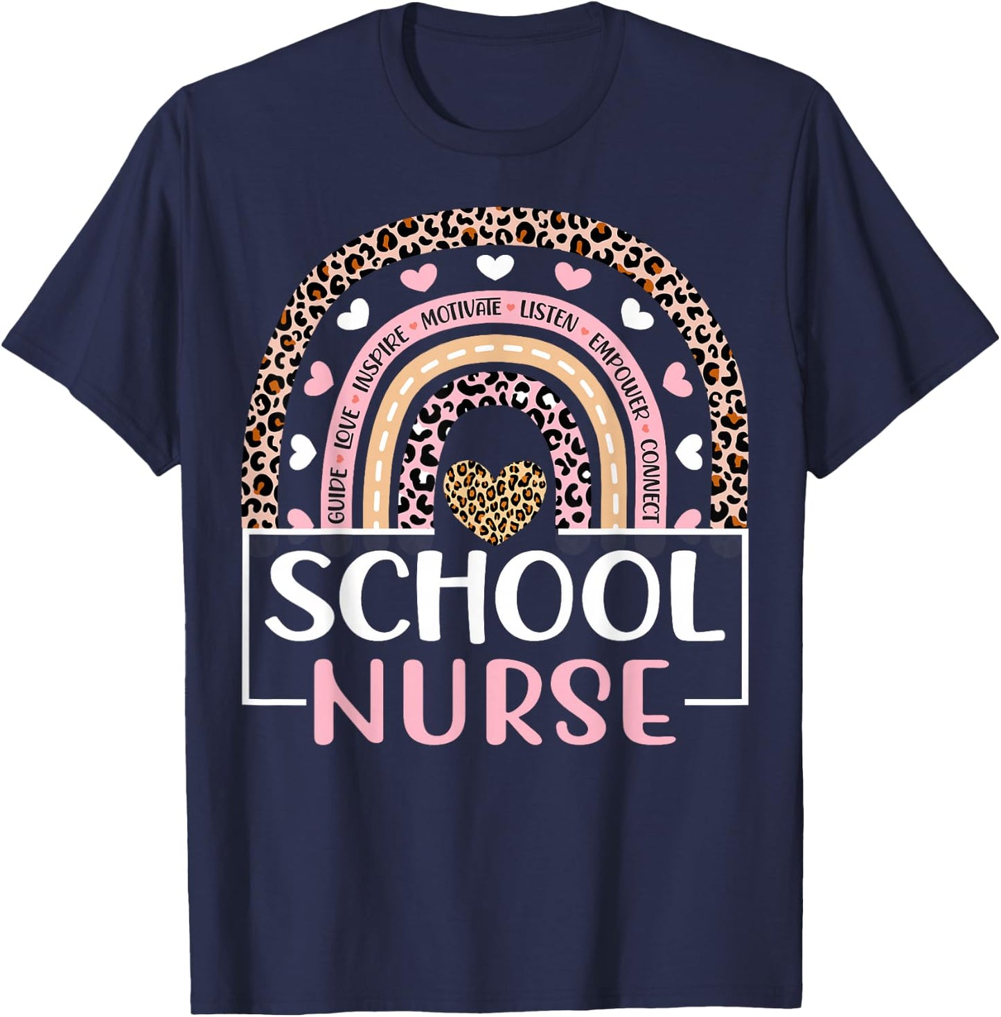 Funny School Nurse Rainbow Leopard Print Nurse T-Shirt - T-Shirt | Navy